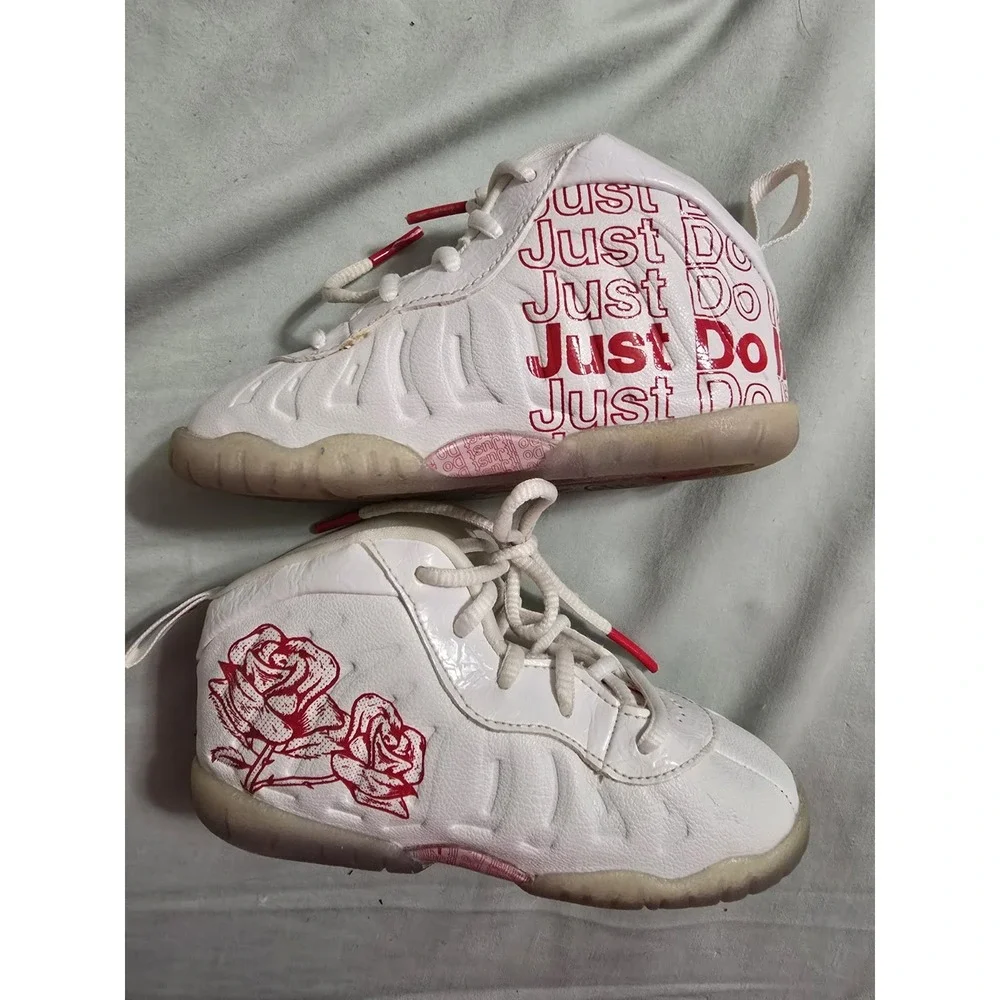 Nike Lil posite One Red/White Roses 7c Girls Boys Shoes unisex